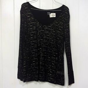 A.N.A NWT Women's Black Top with Gold Stripes. Size S